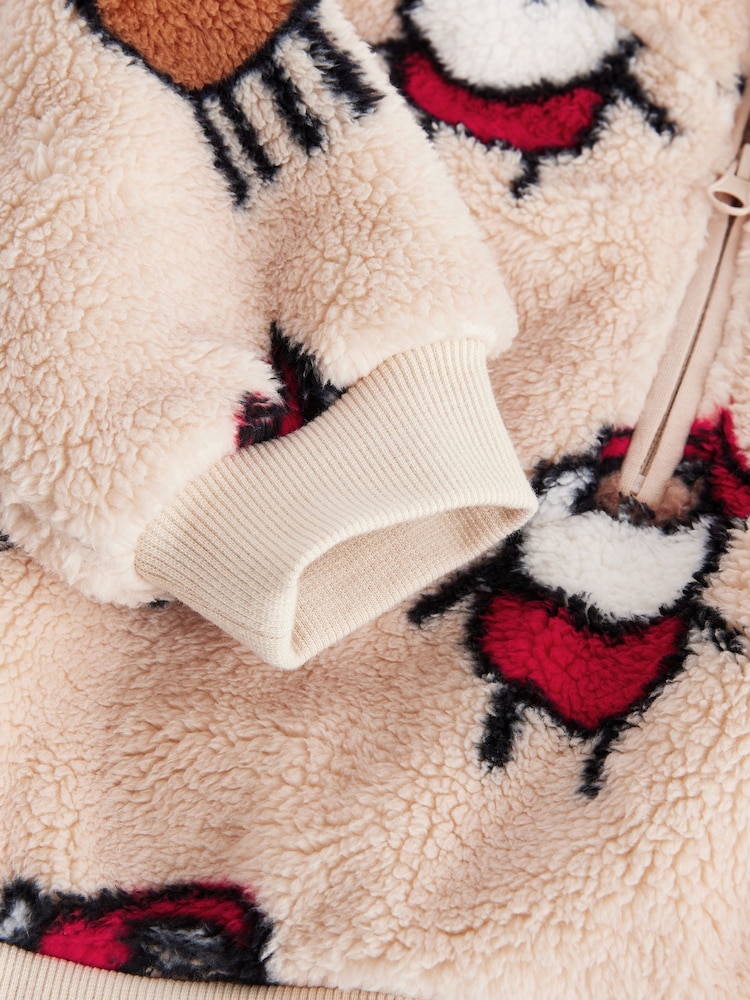 Cream Christmas Borg Fleece Half Zip Top (3mths-7yrs) - Image 9 of 9