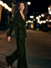 Dark Green Velvet Wide Leg Trousers - Image 1 of 3