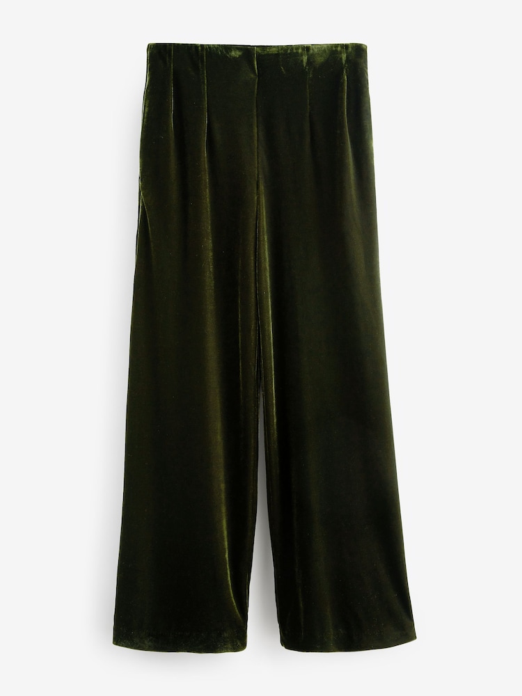Dark Green Velvet Wide Leg Trousers - Image 2 of 3