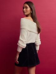 Navy Velvet Flocked Denim Mini Skirt - Image 3 of 8