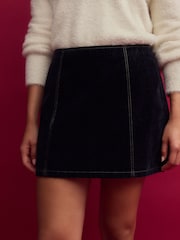 Navy Velvet Flocked Denim Mini Skirt - Image 5 of 8