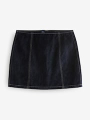 Navy Velvet Flocked Denim Mini Skirt - Image 6 of 8