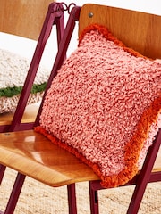Oliver Bonas Pink Boucle Fringed Rectangular Cushion Cover - Image 1 of 5
