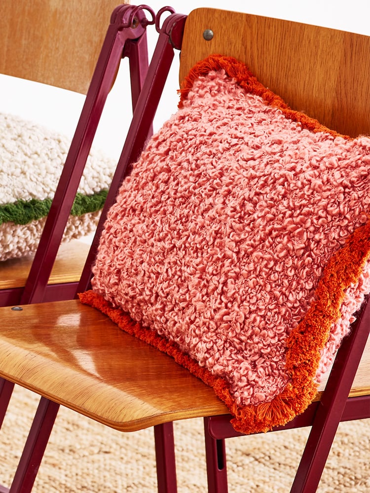 Oliver Bonas Pink Boucle Fringed Rectangular Cushion Cover - Image 1 of 5
