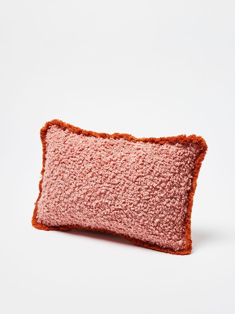 Oliver Bonas Pink Boucle Fringed Rectangular Cushion Cover - Image 2 of 5