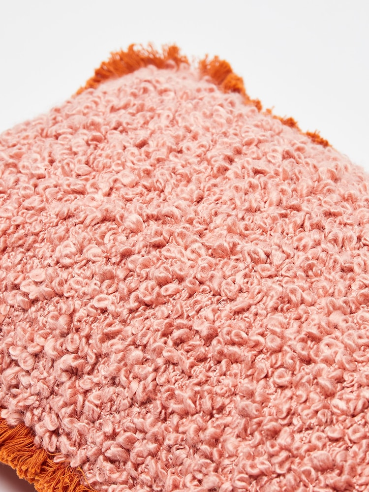 Oliver Bonas Pink Boucle Fringed Rectangular Cushion Cover - Image 5 of 5