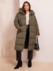 Friends Like These Khaki Green Curve Hood Quilted Padded Coat - Image 1 of 4