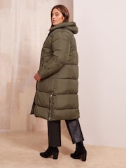 Friends Like These Khaki Green Curve Hood Quilted Padded Coat - Image 3 of 4
