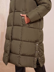 Friends Like These Khaki Green Curve Hood Quilted Padded Coat - Image 4 of 4