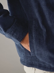 Navy Blue Hooded Corduroy Borg Lined Shacket - Image 5 of 10