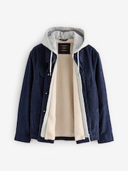 Navy Blue Hooded Corduroy Borg Lined Shacket - Image 8 of 10