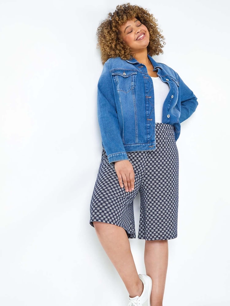 Roman Blue Geometric Print Stretch Shorts - Image 1 of 5