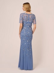 Adrianna Papell Blue Beaded Mesh Long Dress - Image 2 of 7