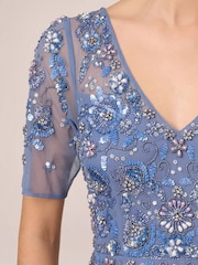 Adrianna Papell Blue Beaded Mesh Long Dress - Image 4 of 7