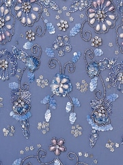 Adrianna Papell Blue Beaded Mesh Long Dress - Image 7 of 7