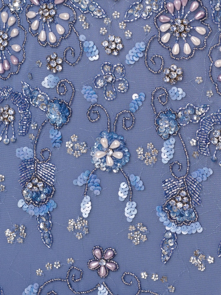 Adrianna Papell Blue Beaded Mesh Long Dress - Image 7 of 7