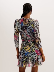 Ted Baker Black Mesh Payslyy Mini Dress With Shoulder Gathers - Image 3 of 5