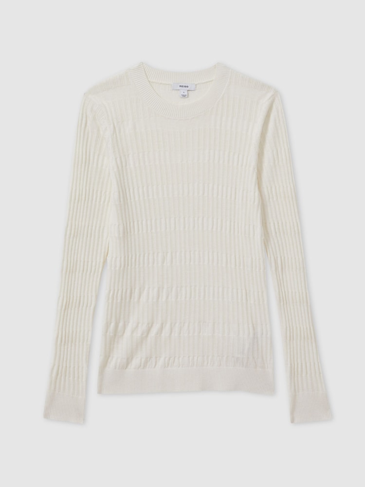 Reiss Ivory Lily Ribbed Crew Neck Top - Image 2 of 6