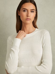 Reiss Ivory Lily Ribbed Crew Neck Top - Image 4 of 6