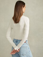 Reiss Ivory Lily Ribbed Crew Neck Top - Image 5 of 6