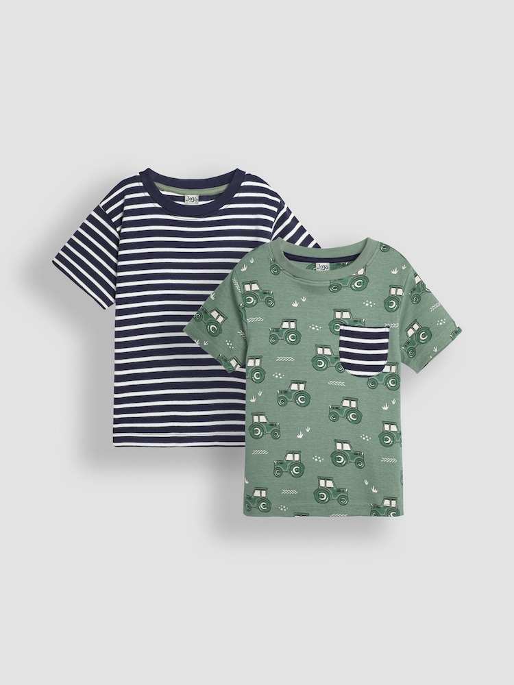 Jojo Maman Bébé 2-Pack Tractor Potisk; vzorec & črtast; progast majica - Slika 1 iz 5