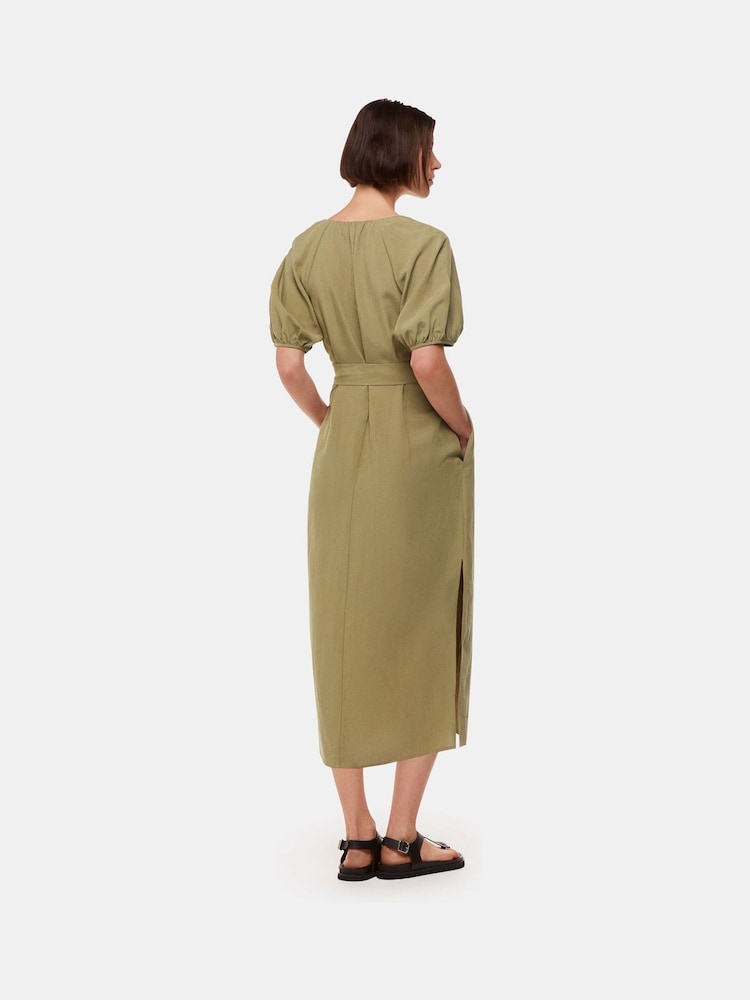 Whistles Green Ariella Linen Blend Midi Dress - Image 2 of 5