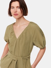 Whistles Green Ariella Linen Blend Midi Dress - Image 4 of 5