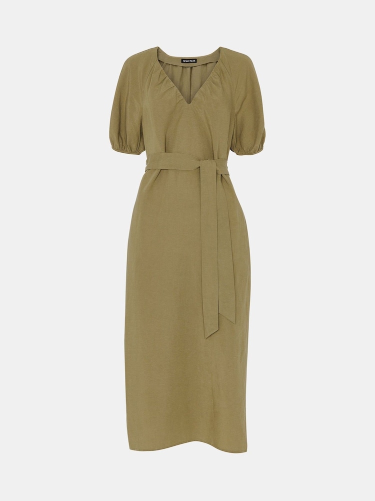 Whistles Green Ariella Linen Blend Midi Dress - Image 5 of 5