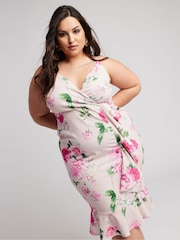 Yours Curve Pink London Floral Print Ruffle Midi Dress - Image 1 of 5