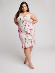Yours Curve Pink London Floral Print Ruffle Midi Dress - Image 2 of 5