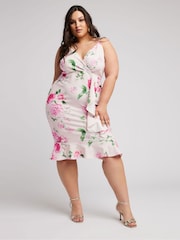 Yours Curve Pink London Floral Print Ruffle Midi Dress - Image 4 of 5