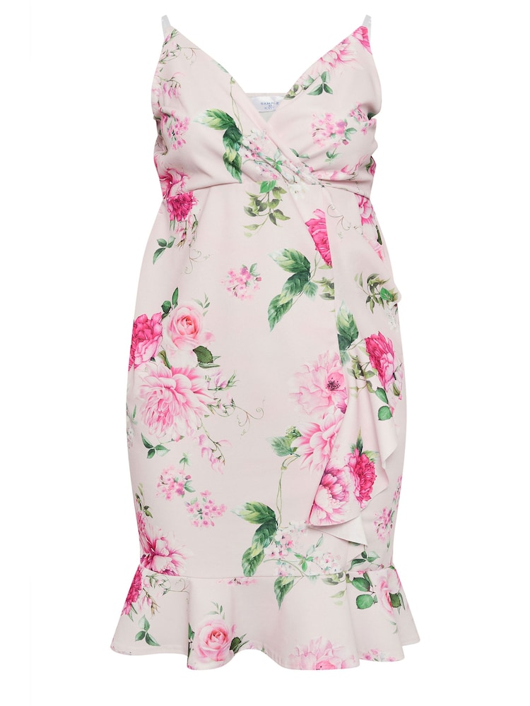 Yours Curve Pink London Floral Print Ruffle Midi Dress - Image 5 of 5