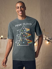 Charcoal Grey Wash Pink Floyd 100% Cotton Licence Christmas T-Shirt - Image 1 of 7