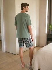 Sage Green Check 100% Cotton Check Pyjamas Shorts Set - Image 3 of 11
