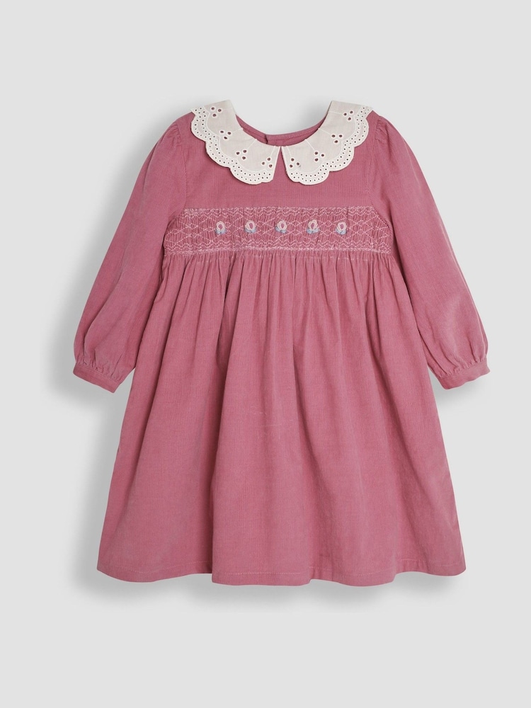 JoJo Maman Bébé Pink Floral Embroidered Smocked Cord Dress - Image 1 of 3
