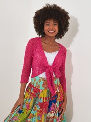 Joe Browns Pink Popcorn Knit Waterfall Tie Front Cardigan - Image 1 of 3