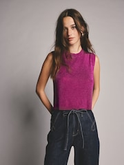 Pink Bright Sparkle Sleeveless Knitted Vest Tank Top - Image 1 of 8