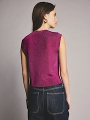Pink Bright Sparkle Sleeveless Knitted Vest Tank Top - Image 3 of 8