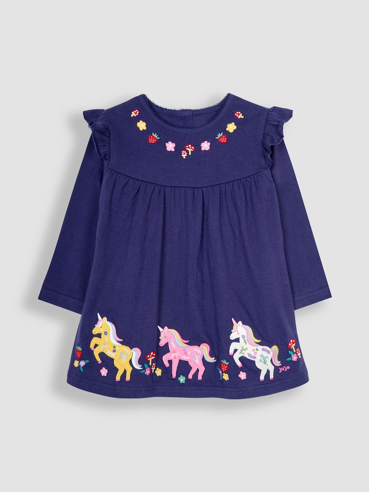JoJo Maman Bébé Navy Blue Unicorn Appliqué Pretty Tunic - Image 1 of 4