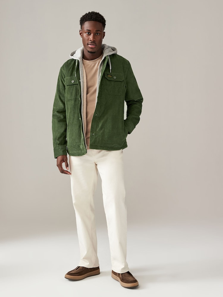 Green Hooded Corduroy Borg Lined Shacket - Image 2 of 11