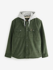 Green Hooded Corduroy Borg Lined Shacket - Image 7 of 11
