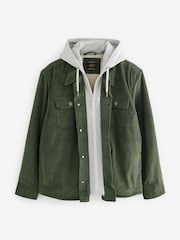 Green Hooded Corduroy Borg Lined Shacket - Image 8 of 11