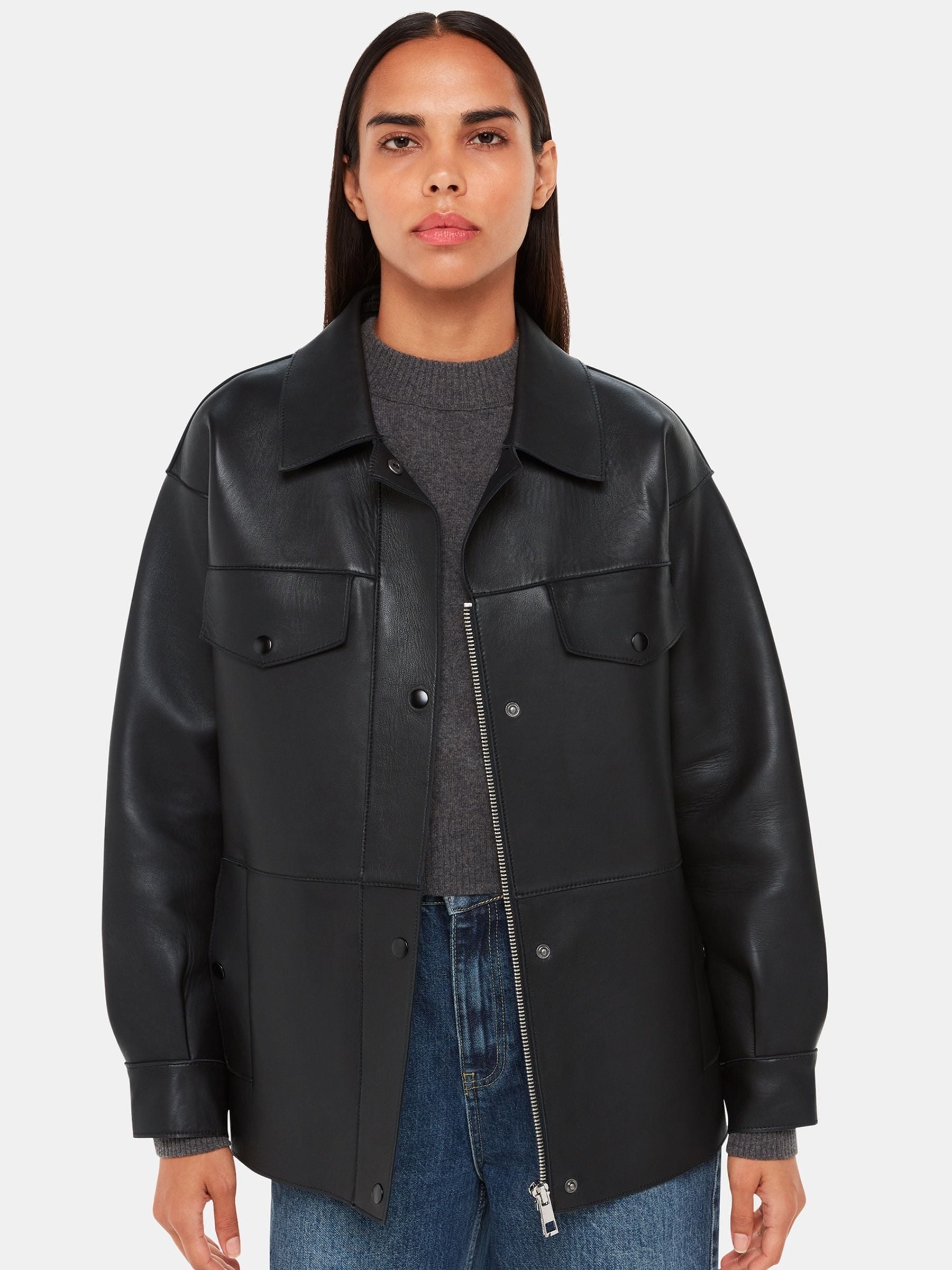 Whistles black leather jacket top