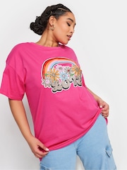 Pink - Yours Curve 100% Cotton Relaxed Drop Shoulder Rainbow Love T-Shirt - Bild 1 von 6