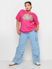 Pink - Yours Curve 100% Cotton Relaxed Drop Shoulder Rainbow Love T-Shirt - Bild 2 von 6