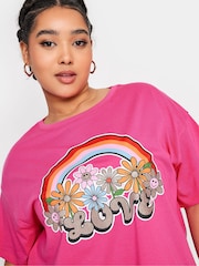 Pink - Yours Curve 100% Cotton Relaxed Drop Shoulder Rainbow Love T-Shirt - Bild 5 von 6