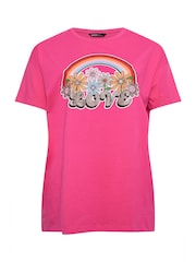 Pink - Yours Curve 100% Cotton Relaxed Drop Shoulder Rainbow Love T-Shirt - Bild 6 von 6