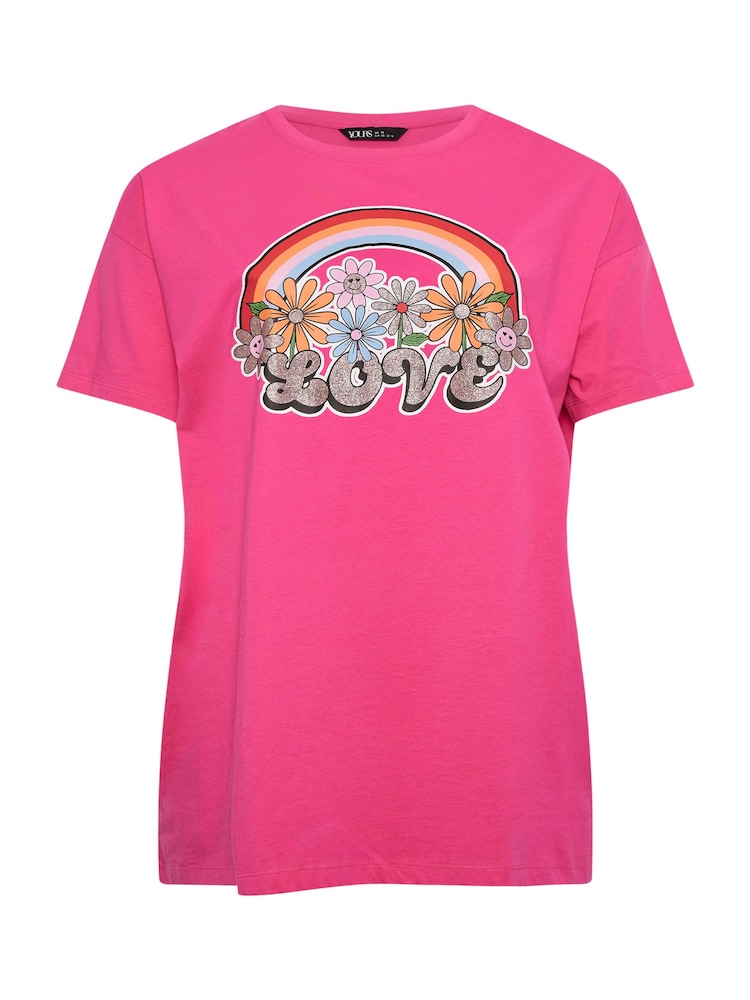 Pink - Yours Curve 100% Cotton Relaxed Drop Shoulder Rainbow Love T-Shirt - Bild 6 von 6