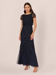 Adrianna Papell Blue Blouson Beaded Long Dress - Image 1 of 7