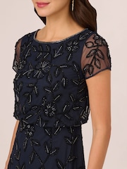 Adrianna Papell Blue Blouson Beaded Long Dress - Image 3 of 7